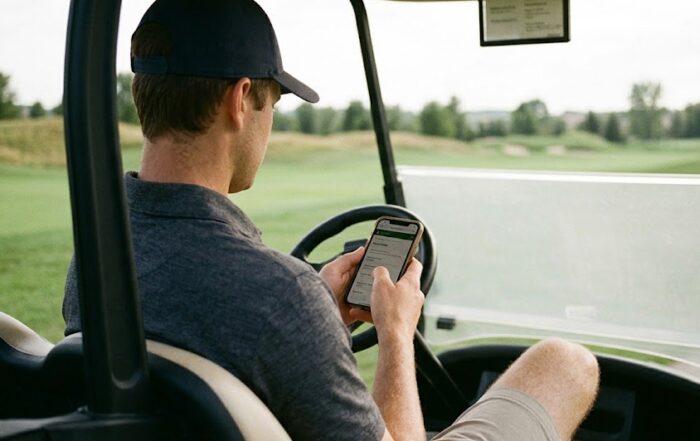 Modern golf club website on a smartphone screen.